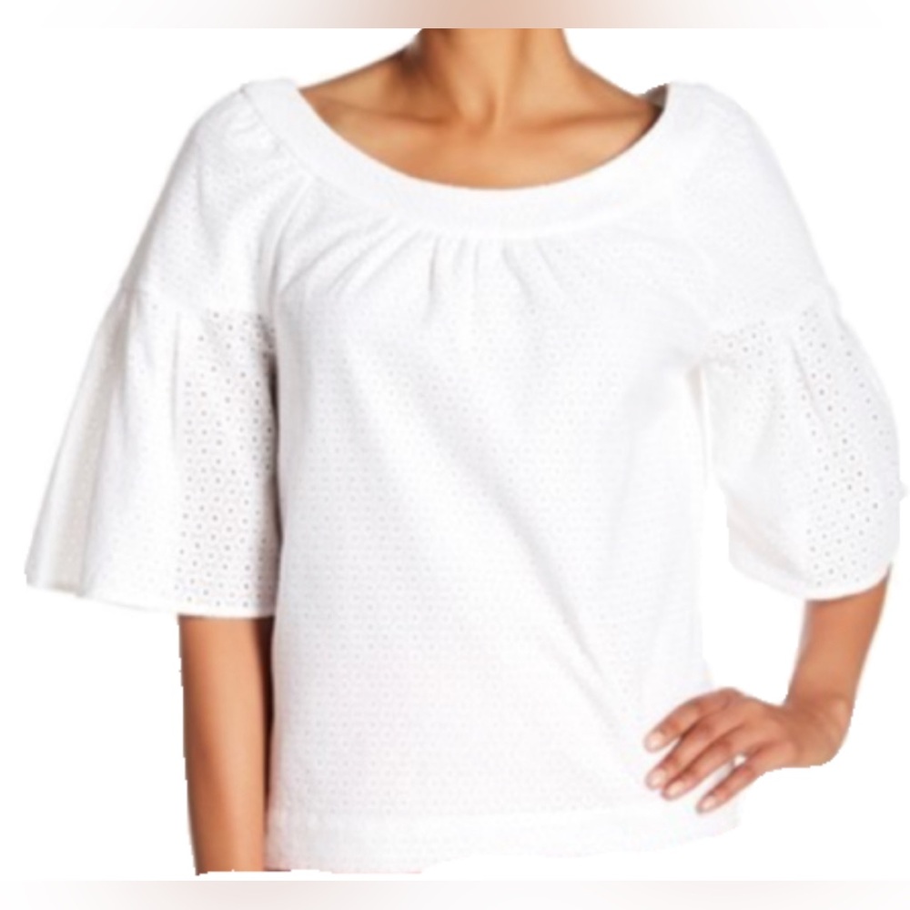 NWT Trina Turk ‘Coit’ White Eyelet Bell Sleeve Blouse - Size M